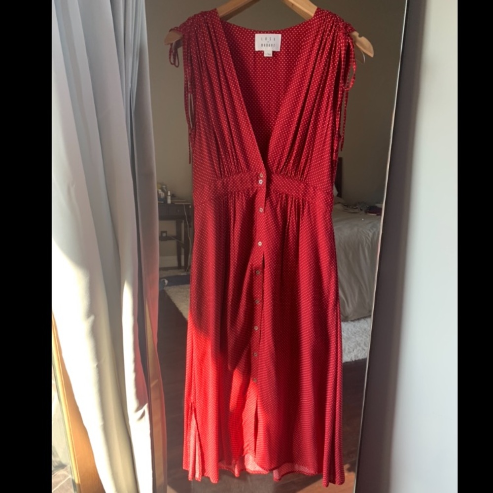 Lost + Wander Red Polka Dot Midi Dress